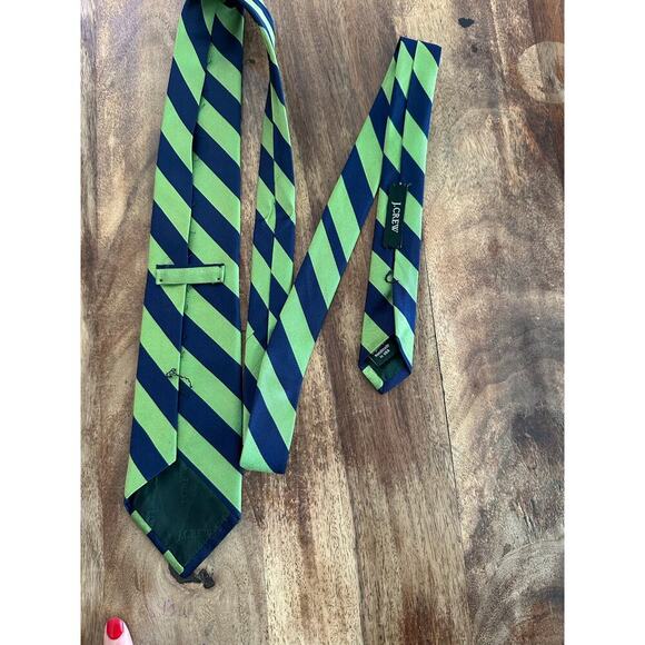 J.Crew Men's Blue & Green Striped Print English 100% Silk Neck Tie - Picture 3 of 5